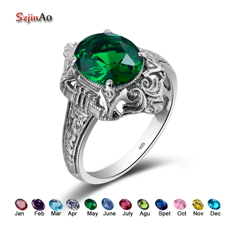 Szjinao модное цельное 925 пробы Серебряное кольцо для женщин со звездами зеленого