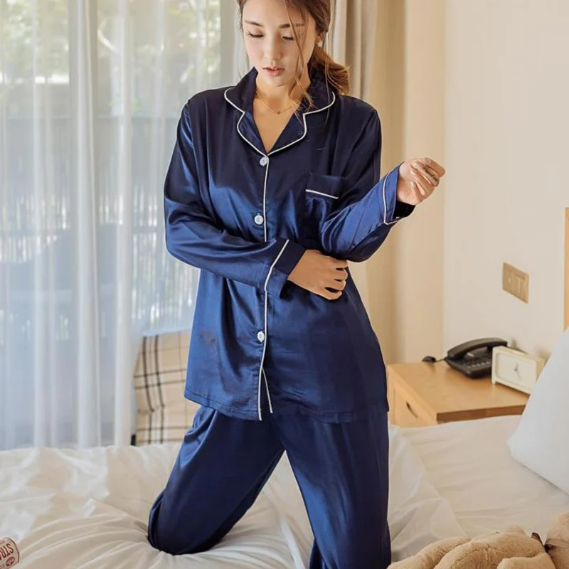 

Satin Silk Patchwork Women's Pajamas Suit Bathrobe Spring Long Sleeve Pajama Sets Women 2019 Summer Home Clothes Plus Size 5XL