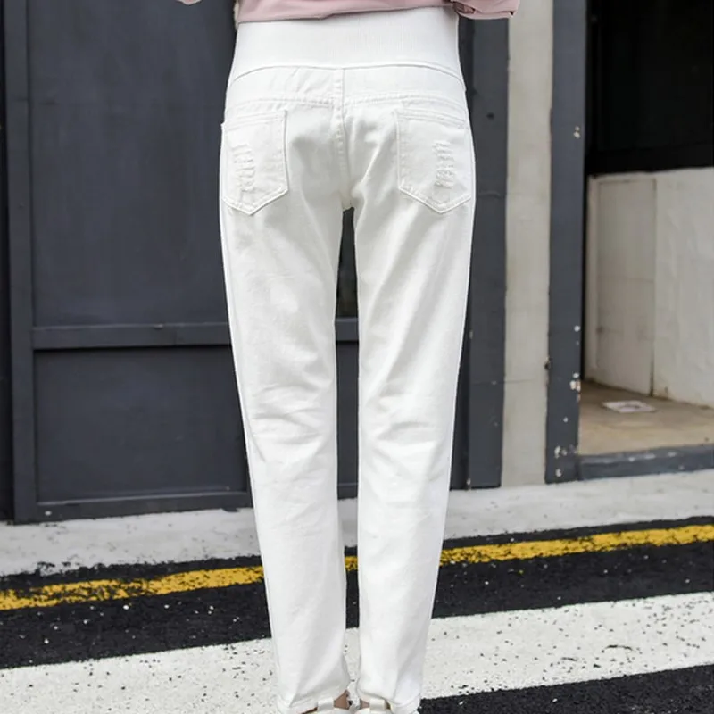 PLAMTEE Maternity Jeans Denim Casual Hole Pregnancy Clothes For Autumn Winter Pregnant Trousers Elastic Waist Premama Lady Jean