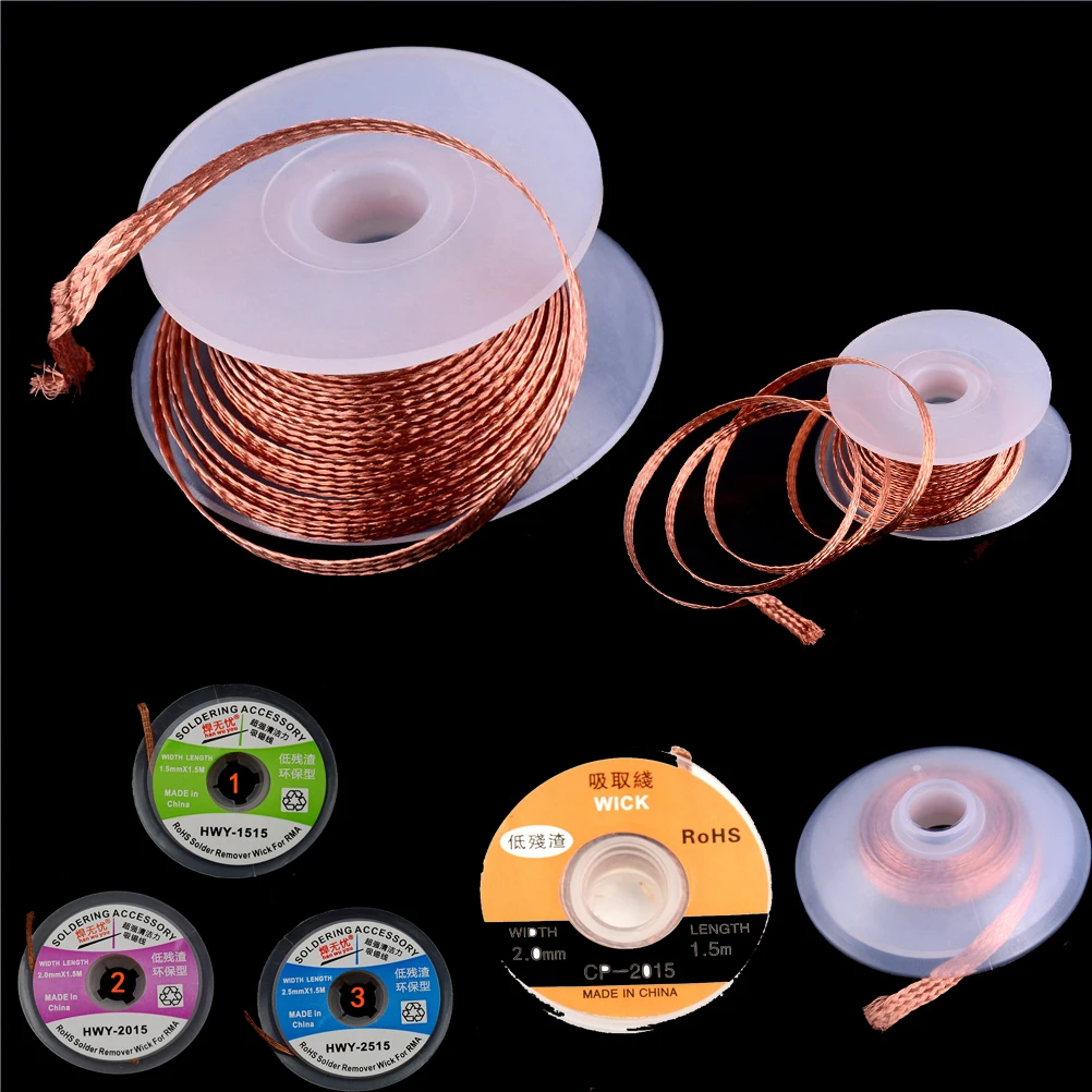 

Wire Repair Tool Metal Color Tin Desoldering Braid Solder Remover Wick Soldering Accessory 1.5mm/2mm/2.5mm/3.5mm 1.5M