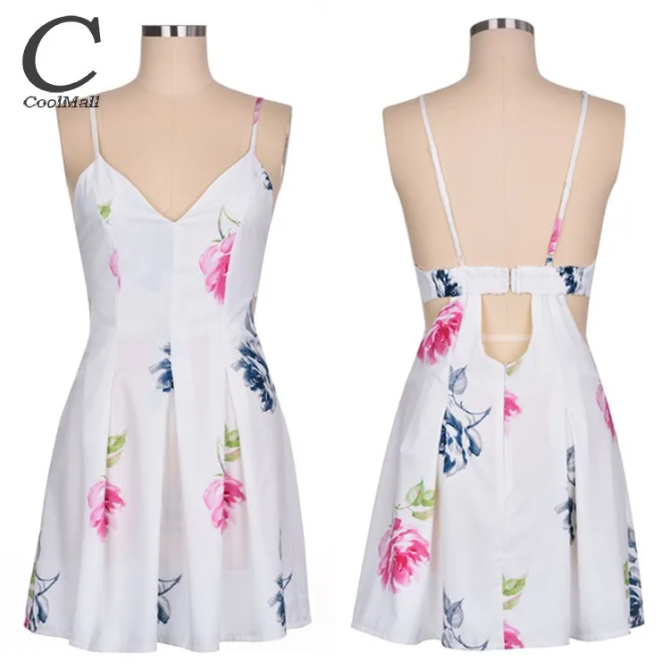 Sexy Women Summer Strap V-Neck Backless Dress High Waist Pleated Print Beach 35 | Женская одежда