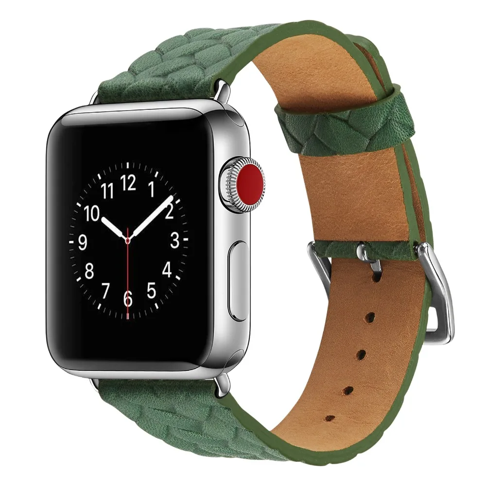 

Genuine Leather Band For Apple Watch 42mm 38mm Strap Replacement IWatch Series 3 2 1 Cross Lines Wristband With Pin Buckle