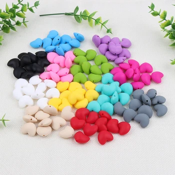 

TYRY.HU 20pcs/lot LOVE Heart Beads Baby Teether Silicone Teething Beads For Necklace DIY Baby Pacifier Chain BPA Free