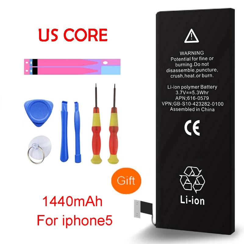 

High Quality A+ Battery Real Capacity 1440mAh Replacement Li-ion Battery With Tools for iphone 5 0 Cycle 1 year warranty