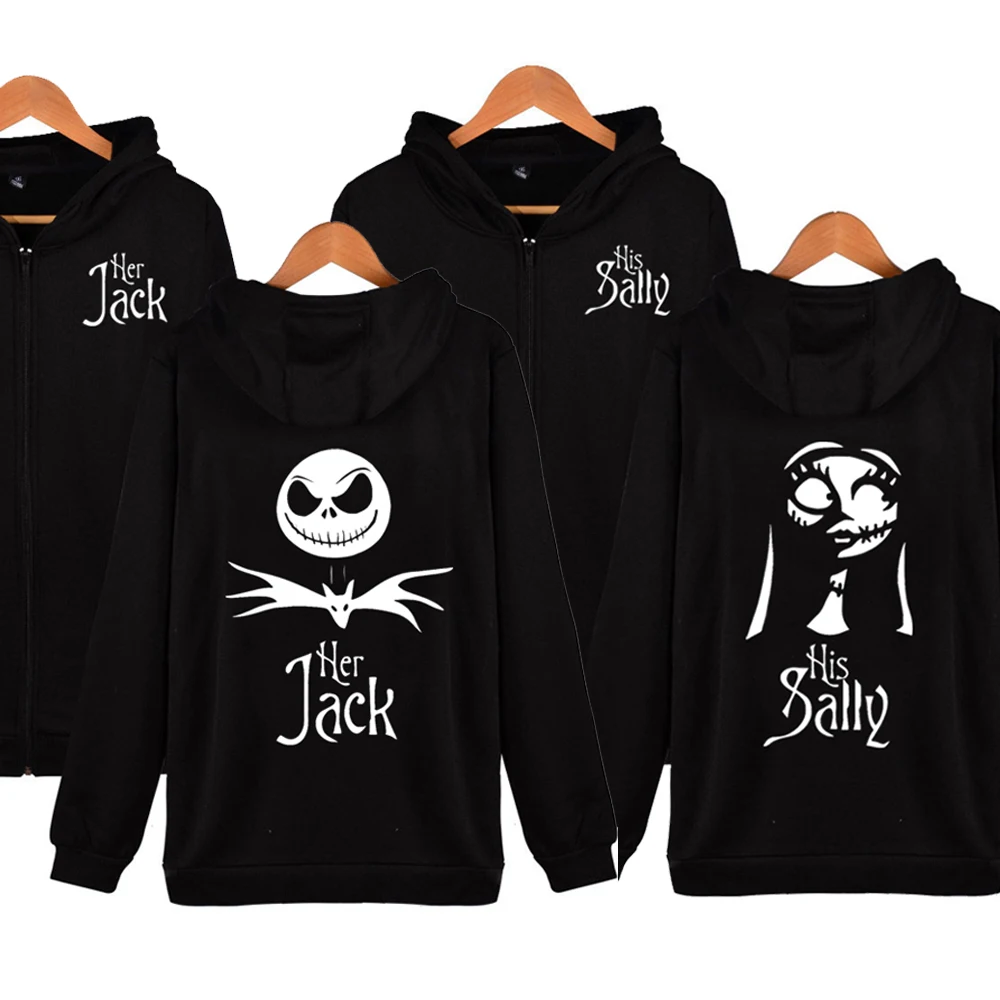 

Jack and Sally Couple Zipper Hoodie Sally Jack Skellington Halloween Zip Up Hoodie His and Her Sweatershirt Night Before Chris