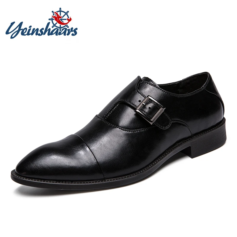 

YEINSHAARS Size 38-47 Mens Casual England Male Pointed Toe Business Leather Shoes Light Weight Breathable Anti-slip Dress Shoes