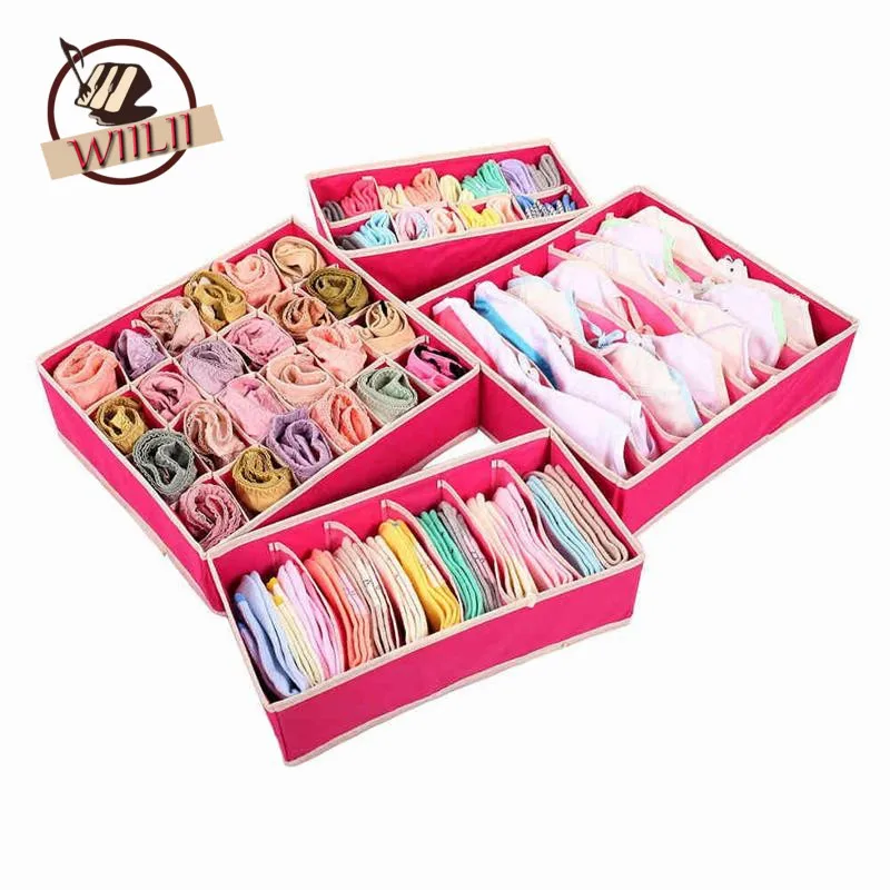 

Foldable Beige Rose Boxes For Underwear Bra Socks Tie Lingerie Organizer Divider Wardrobe TIdy Caixa Desktop Storage Box Supply