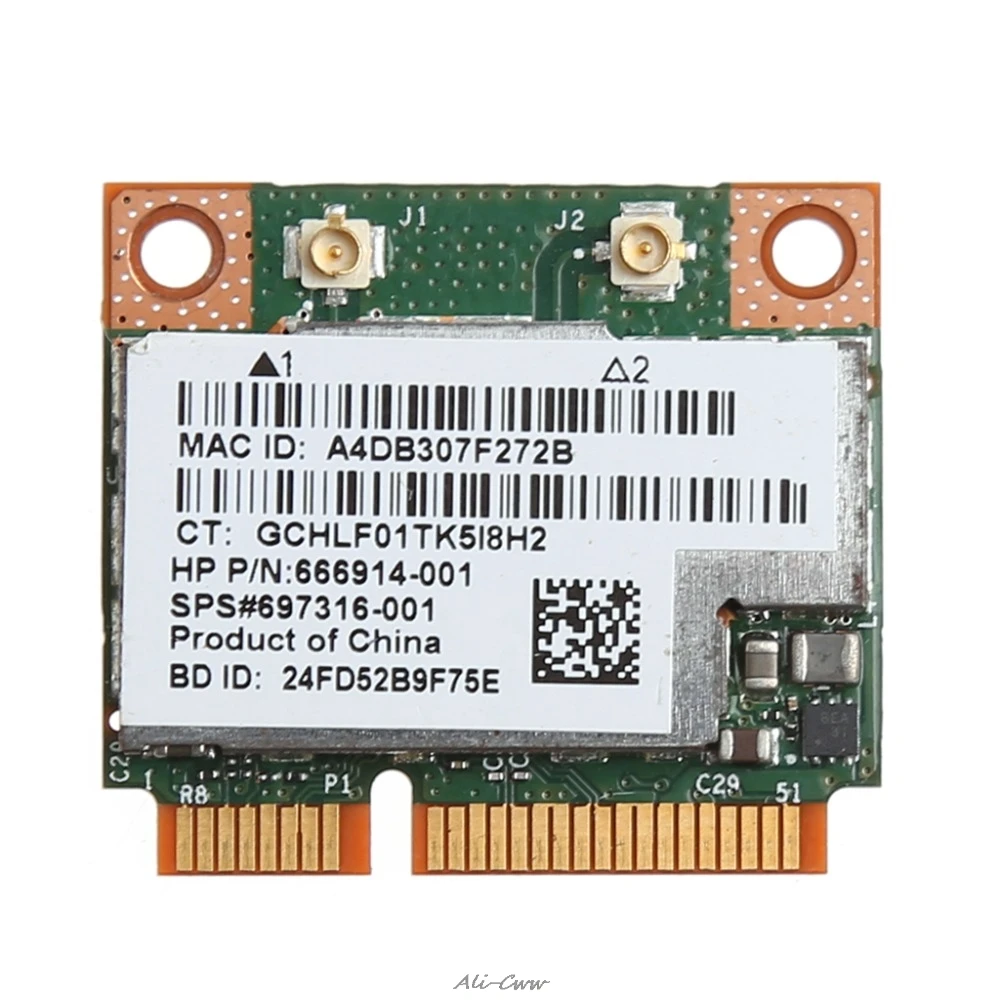 

New Dual Band 2.4+5G 300M 802.11a/b/g/n WiFi Bluetooth 4.0 Wireless Half Mini PCI-E Card For HP BCM943228HMB SPS 718451-001