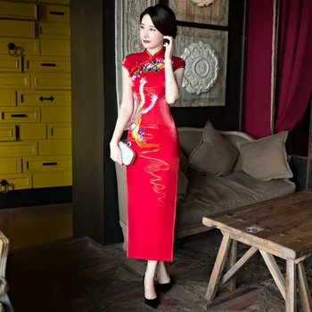 

Shanghai Story phoenix Inkjet Printing OrientalDresses Qipao Women Traditional Dress Hand Made Cheongsam Long Chinese Dress Red
