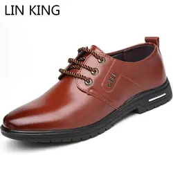 LIN KING/модные повседневные кожаные туфли на шнуровке для мужчин, деловые туфли с острым носком, оксфорды, мужские деловые туфли