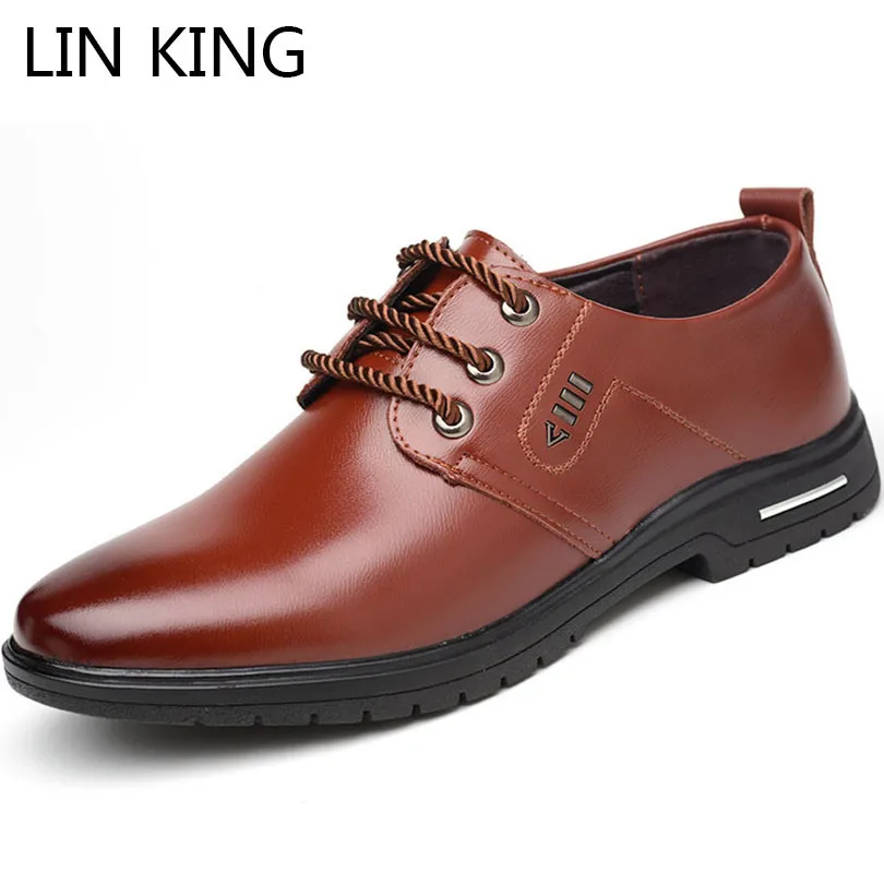 

LIN KING Fashion Lace Up Casual Leather Shoes For Men Shallow Business Office Dress Shoes Pointed Toe Oxfords Male Formal Shoes