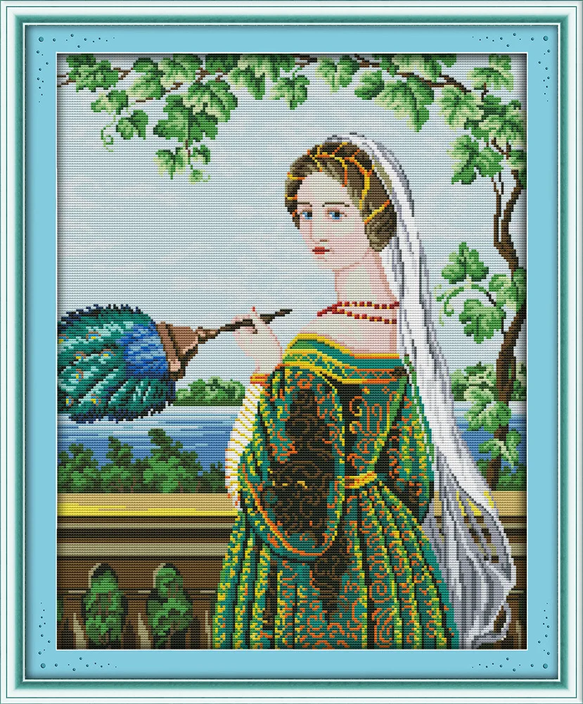 

Joy Sunday Green skirt noble woman DMC Counted Chinese Cross Stitch Kits printed Cross-stitch set Embroidery Needlework