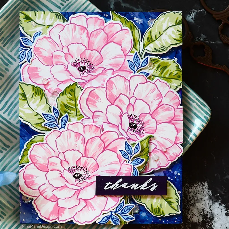 

YaMinSanNiO Stamps with Dies Metal Flower Leaves for Card Making Letter Clear Stamps Letter Silicone Seals for Scrapbooking