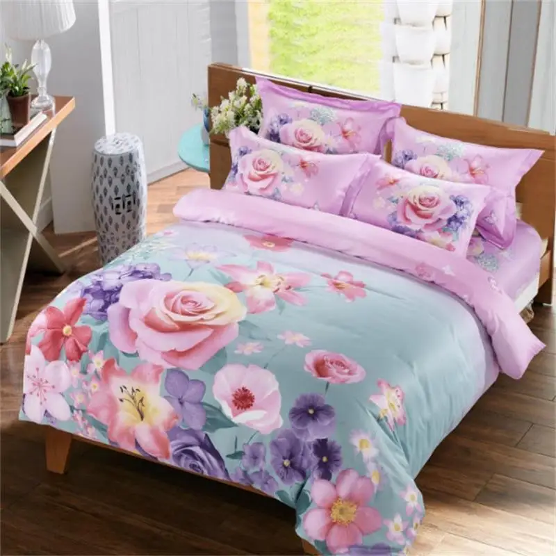 مشرق الملونة ارتفع زنبق الخشخاش زهرة مجموعة مفروشات الملكة حجم حاف الغطاء ملاءات السرير المخدة القطن الأزهار المطبوعة نوم مجموعة