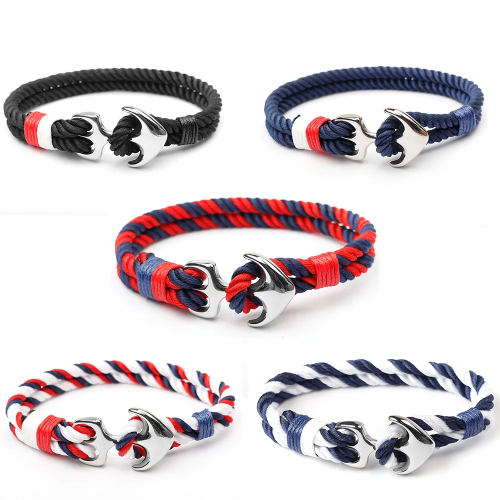 حار الفولاذ المقاوم للصدأ مرساة أساور الرجال بحري بقاء حبل سلسلة سوار Paracord الذكور التفاف المعادن الرياضة السنانير