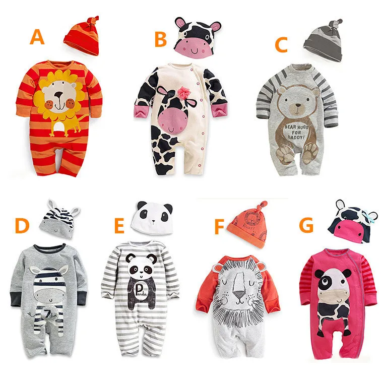 

2018 toddler baby outfits set / 2 pcs set / romper + hat set / Cow / Panada / Lion / Deer pattern print