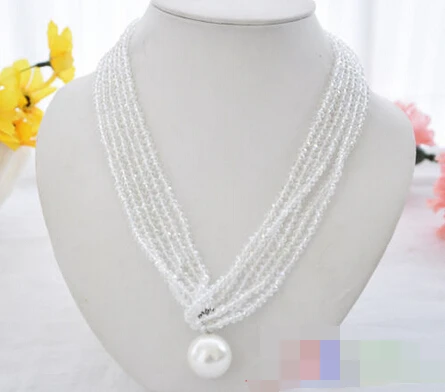 

876 white shell pearl clean faceted crystal necklace
