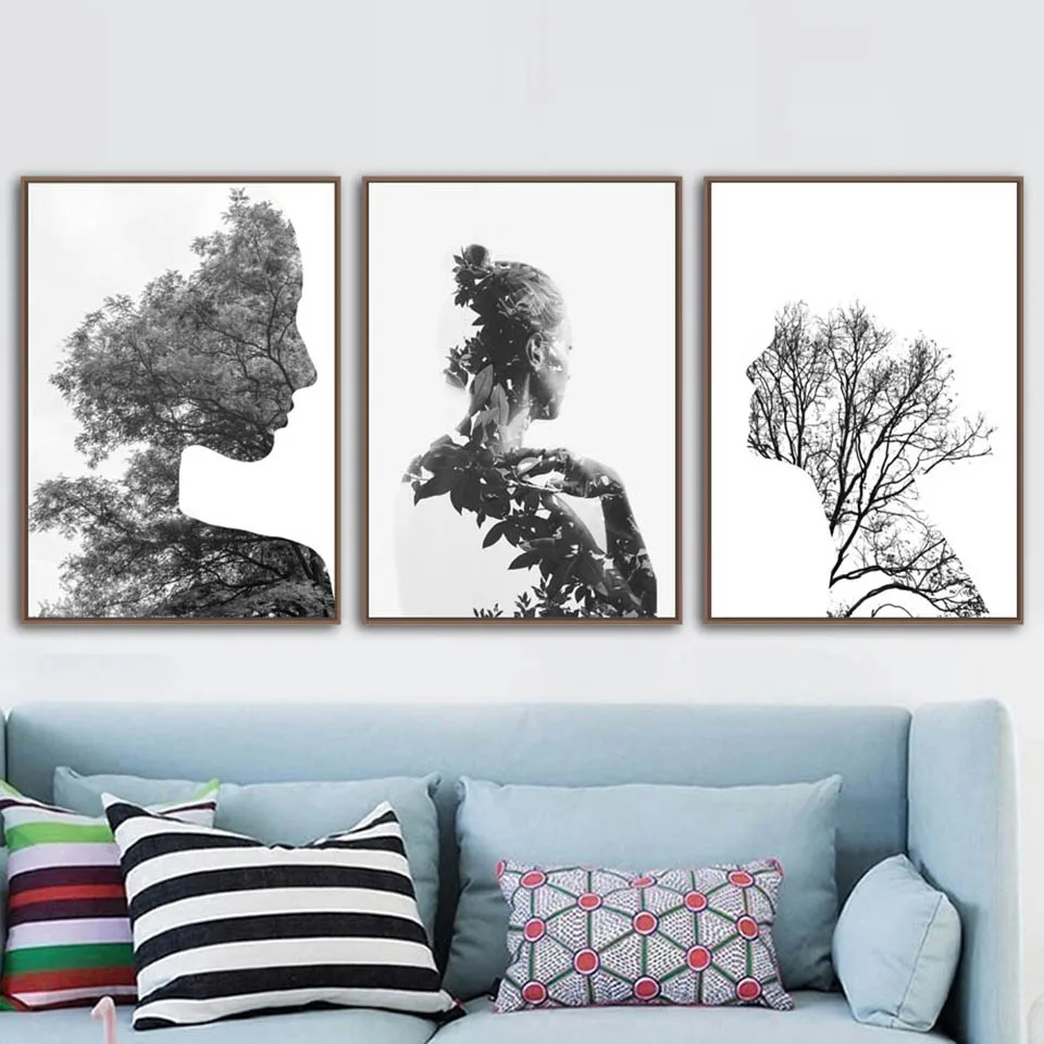 

Forest Girl Landscape Poster Canvas Painting Black White Nordic Style Prints Wall Art Modular Pictures Home Decor Kids Room