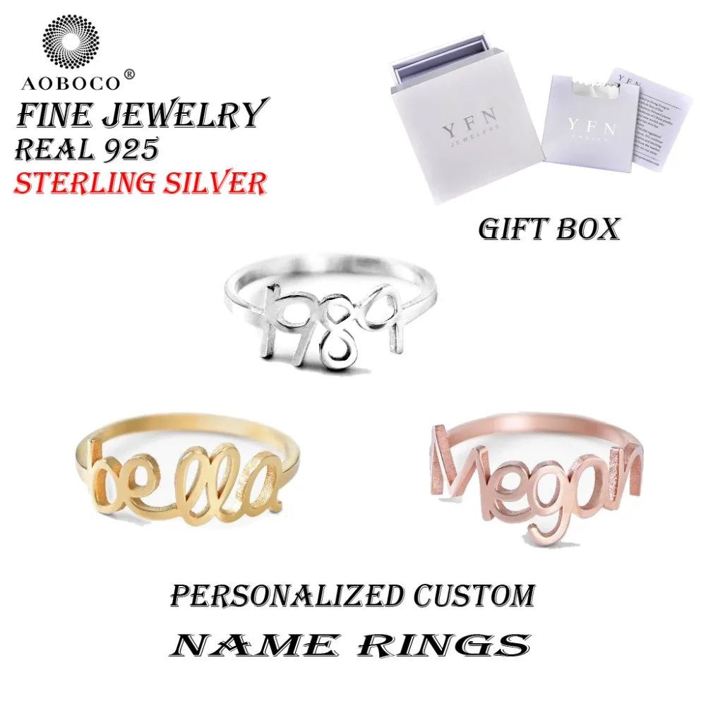 Personalized Number Rings AOBOCO Brand Fine Jewelry Custom Letter Name Rings With Gift Box 925