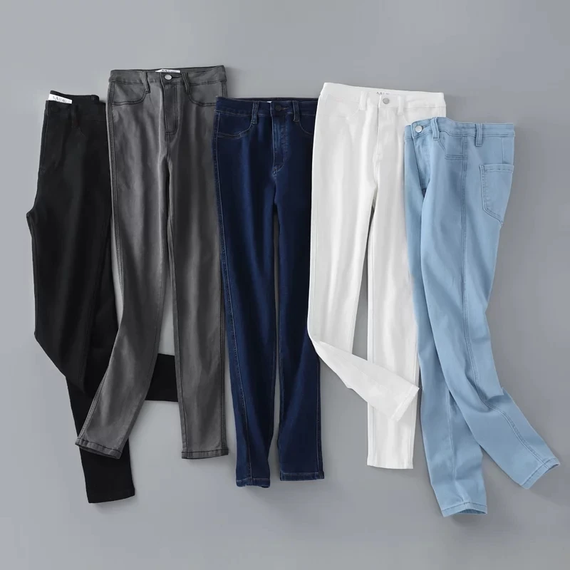 

Woman summer white High Waist Stretch tight Skinny Jeans Ankle length Jeans Femme Slim Pencil denim Pants Femme