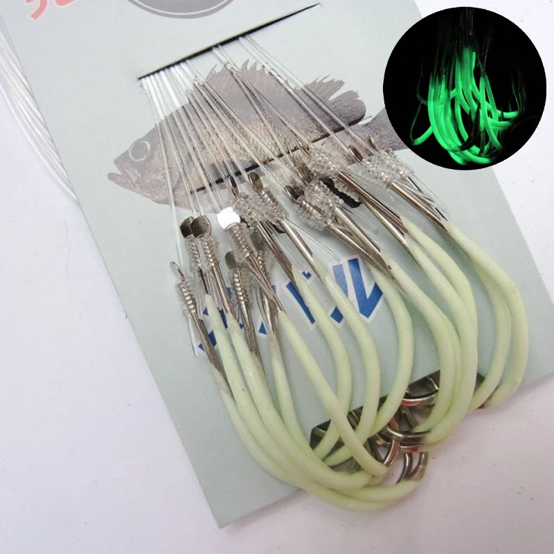 

12# 14# 16# 30pcs/Sets Luminous Fishing Hook with line Barbed Hooks Phosphorescent Fishing Tackle Accessories Pesca FH82