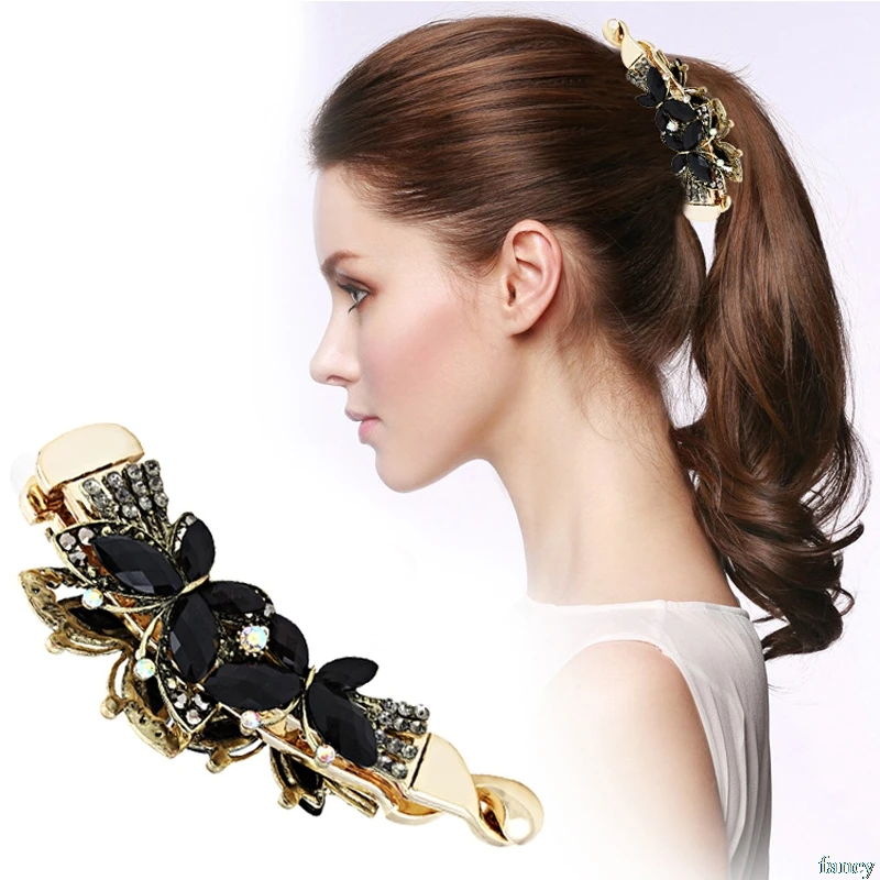 

Women Banana Hair Clip Claw Holder Butterfly Resin Hairpin Vintage 108x31mm
