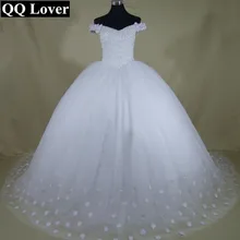 QQ Lover 2017 New Boat-Neck Bling Bling Beaded Flowers Ball Gown Wedding Dress Bridal Gown Robe De Mariage Vestido De Noiva