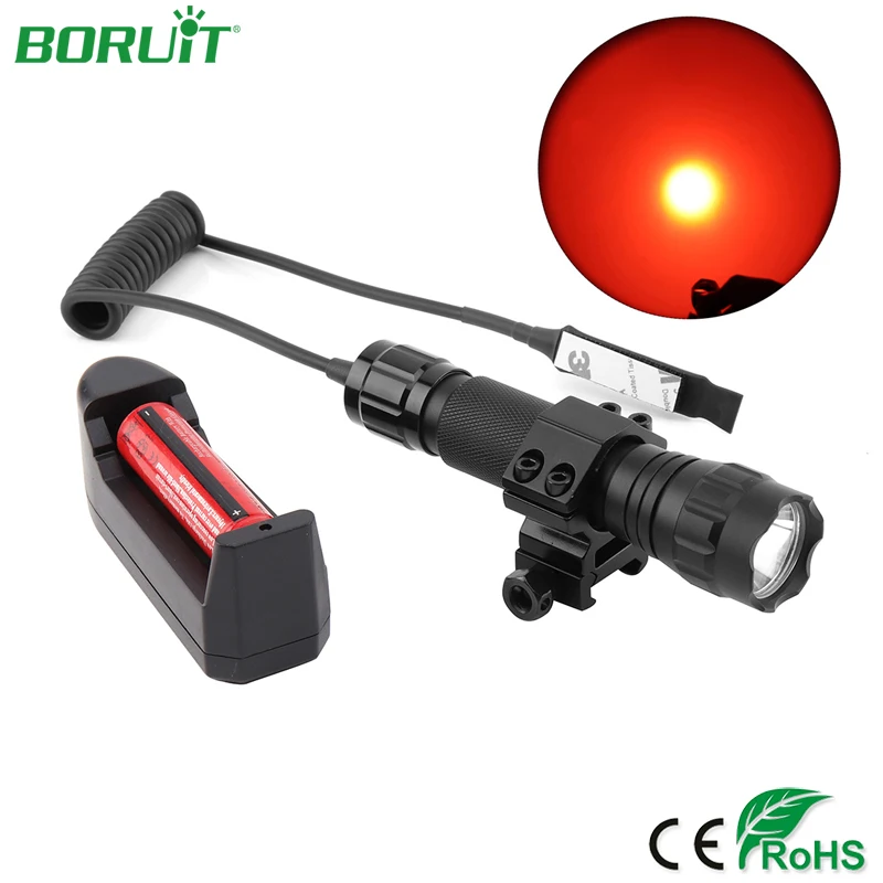 

BORUiT Portable LED Flashlight 620nm Red Light Torch Light Waterproof Tactical Camping Hunting Lantern Lamp 18650 Battery