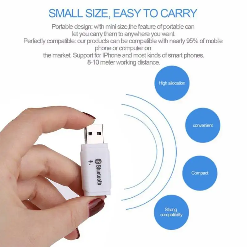 Беспроводной Mini-USB адаптер Bluetooth 5,0 аудио стереоресивер с микрофоном для портативных ПК Автомобильный плеер Динамик смартфонов