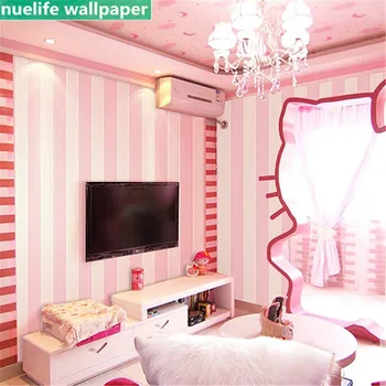 

Pink vertical horizontal stripes pattern non-woven wallpaper kids girls bedroom living room kindergarten background wallpaper