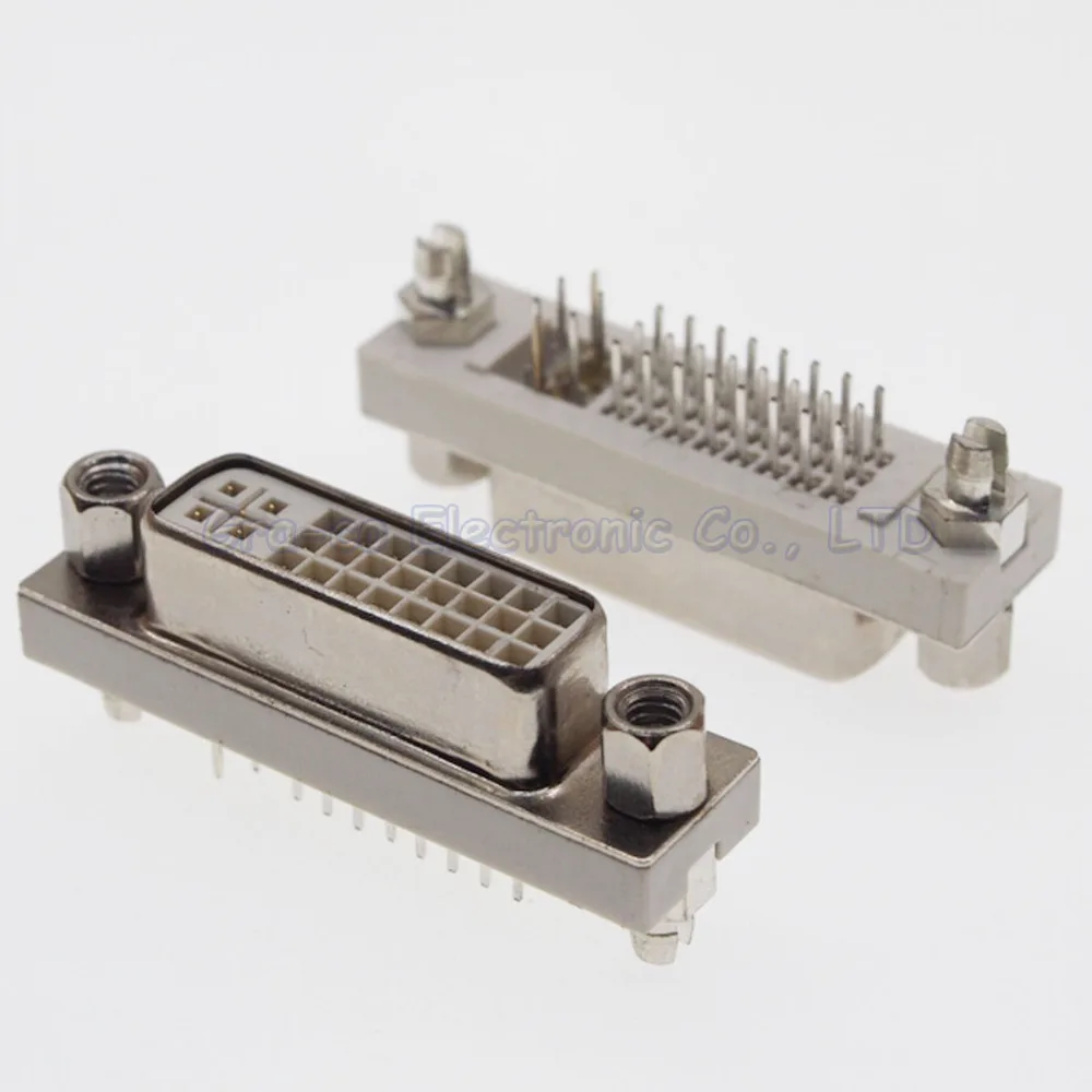 DVI24+5 female socket 180 degree with screws Weld plate type DVI