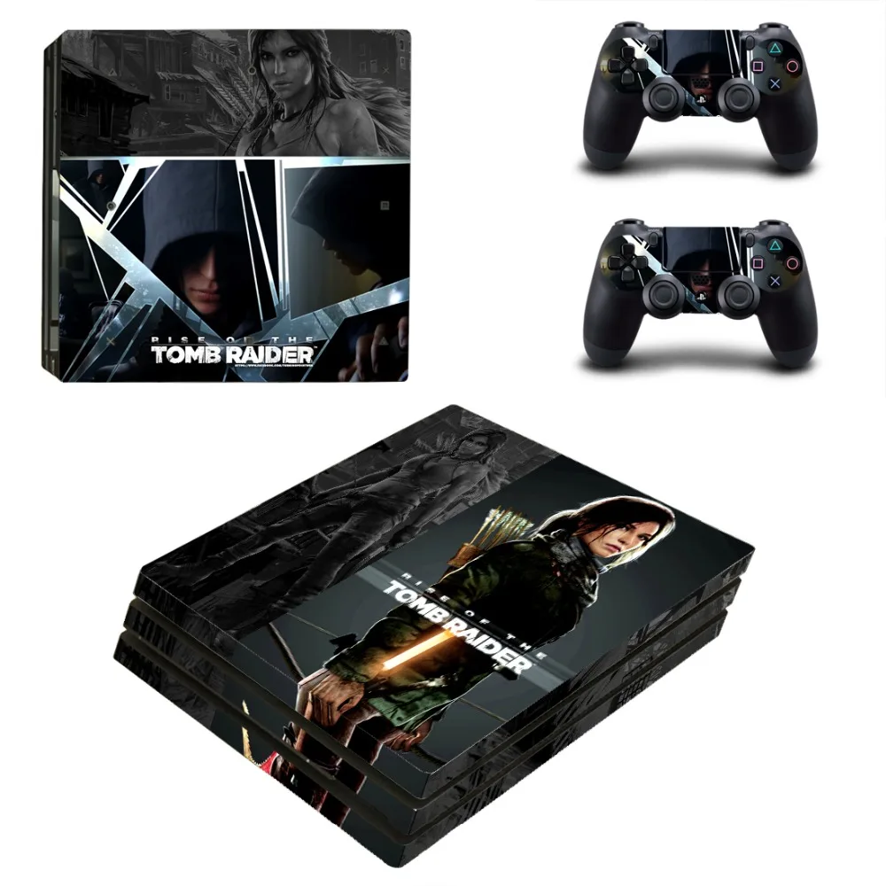 Наклейка Rise of the Tomb Raider PS4 Pro для консоли PlayStation 4 и 2 контроллера Виниловая наклейка