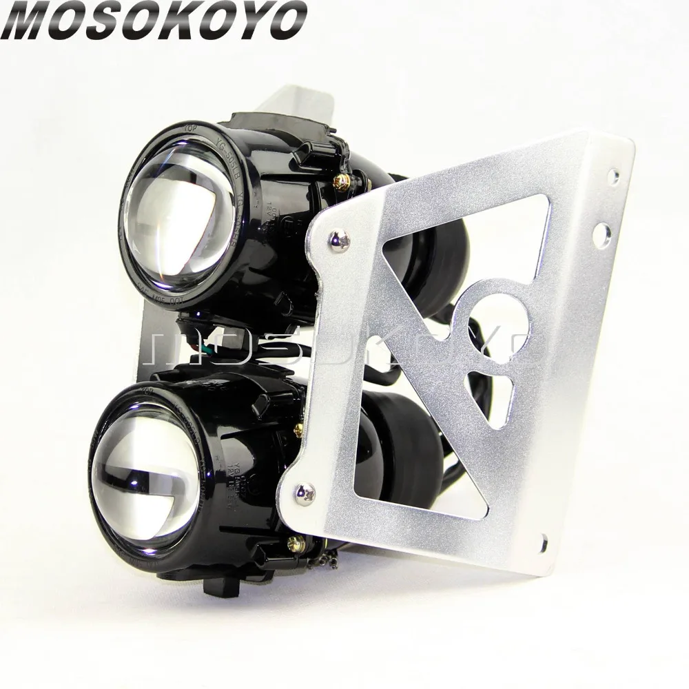 Черный фонарь для уличного истребителя двойной проектор легкий скутер передняя лампа для бега с монтажным кронштейном для YAMAHA Honda Suzuki KTM