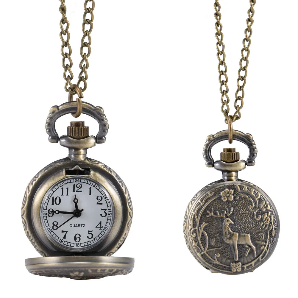Fashion Vintage Retro Quartz Pocket Watch Alloy Deer Carving Sweater