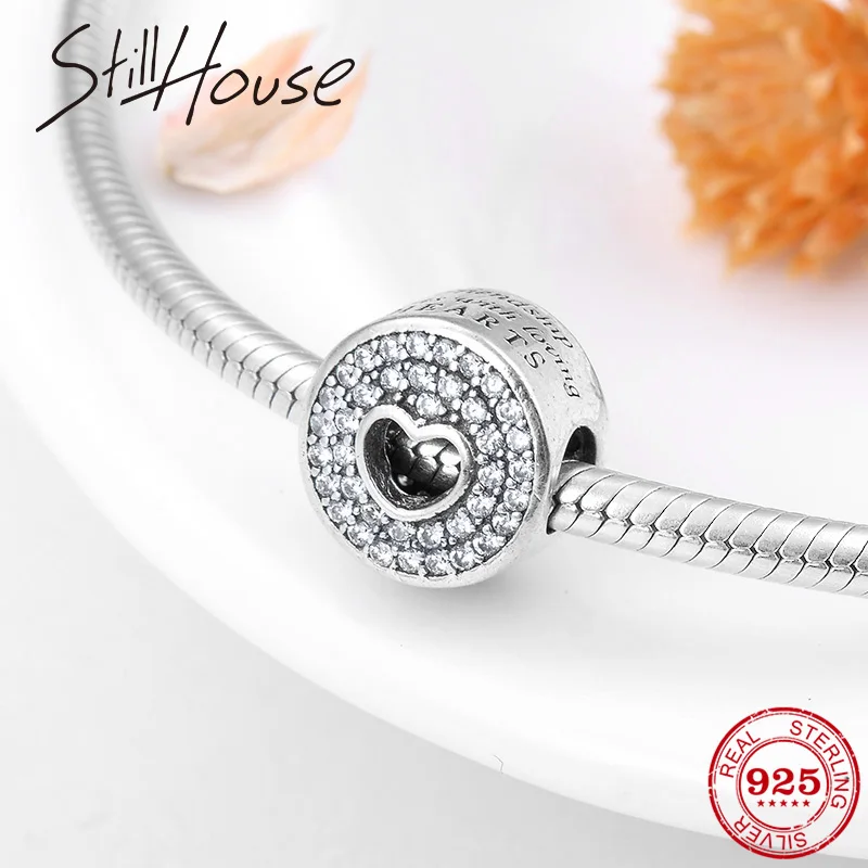 

Hollow out heart with CZ crystal beads Round shape 925 Sterling Silver 2018 fit Original Pandora Charm Bracelet jewelry making