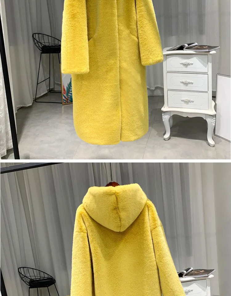 Осень зима норковая Женская Шуба одежда размера плюс корейский искусственный мех уличная одежда с капюшоном модное свободное толстое теплое длинное женское пальто