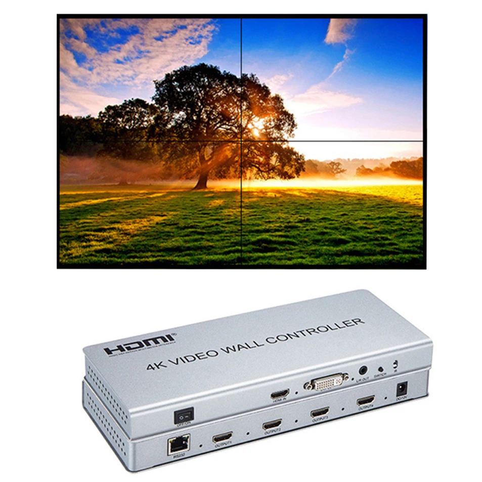 

Video wall controller 2x2 1 HDMI/DVI Input 4 HDMI Output 4K TV Processor Images Stitching 4 TV Shows a Screen Splicing