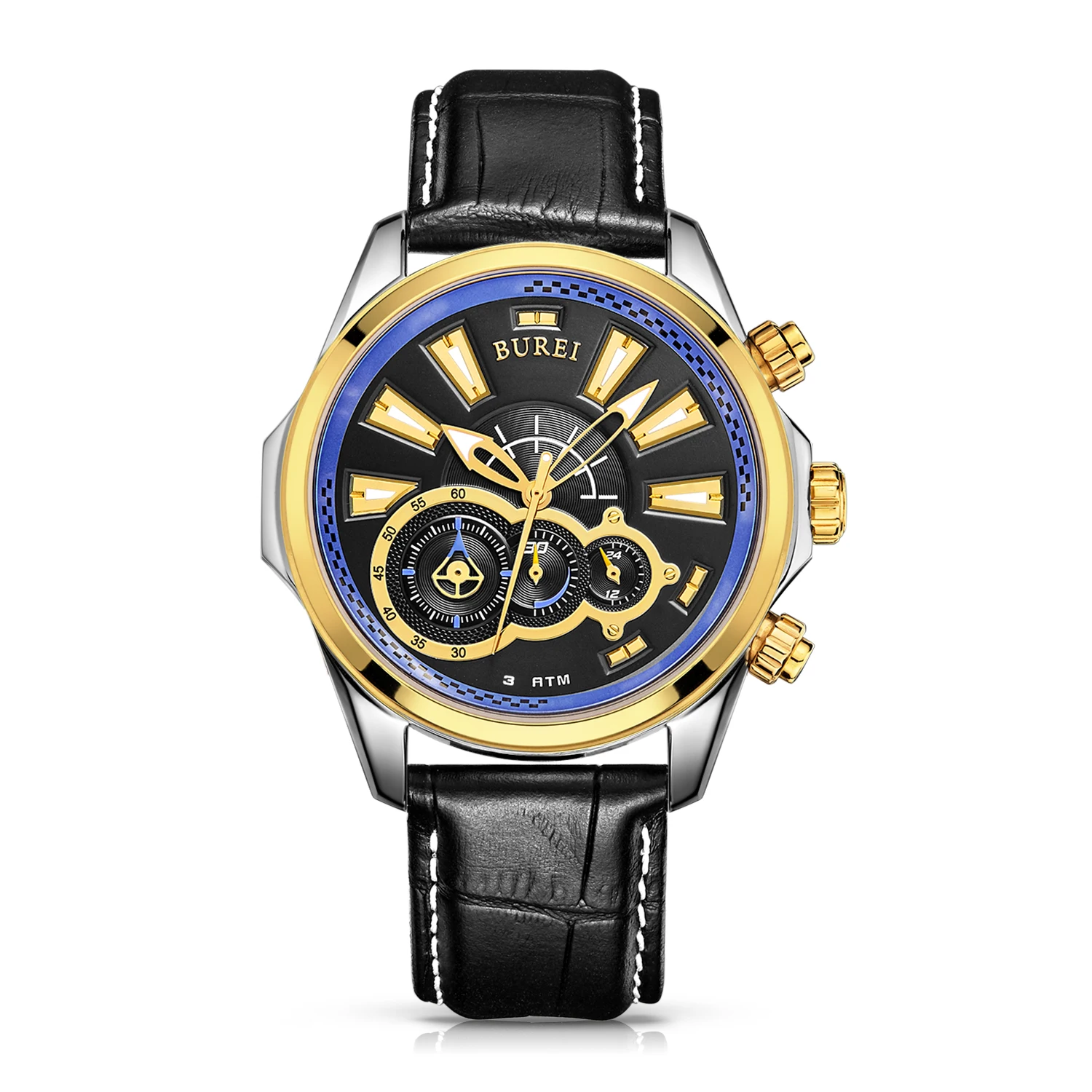 BUREI 17001 Switzerland watches men luxury Racing speed master series Chronograph luminous sapphire blue relogio masculino