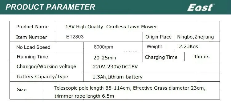 Восточный садовых электроинструментов 18 в литий-ионная батарея аккумуляторная ручная газонокосилка, работающая на reel косилки газонокосилка телескопическая ручка косилка Обрезка ET2803