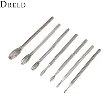 DRELD 7Pcs Dremel Accesories Oval Diamond Grinding Head Burrs Bits 2.35mm Shank Jade Stone Carving Polishing Engraving Tool