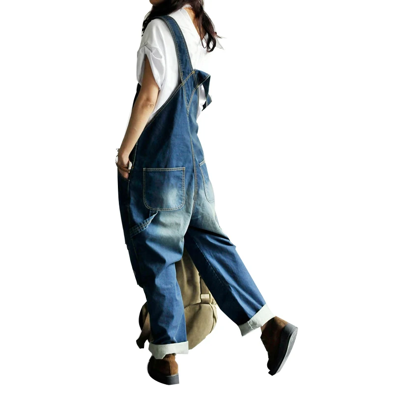 

2019 New Women's casual loose denim overalls Lady's oversized hole ripped baggy jeans Wide leg pants for woman