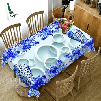 

Customizable 3D Tablecloth Blue and White Porcelain Washable Cloth Thicken Rectangular and Round Table Cloth for Wedding