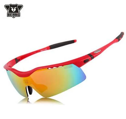 Велосипедные очки Поляризованные UV400 для активного спорта, ветрозащитные очки для мужчин женщин горный велосипед солнцезащитные очки для велосипедных очков 5 линз - Цвет: Красный