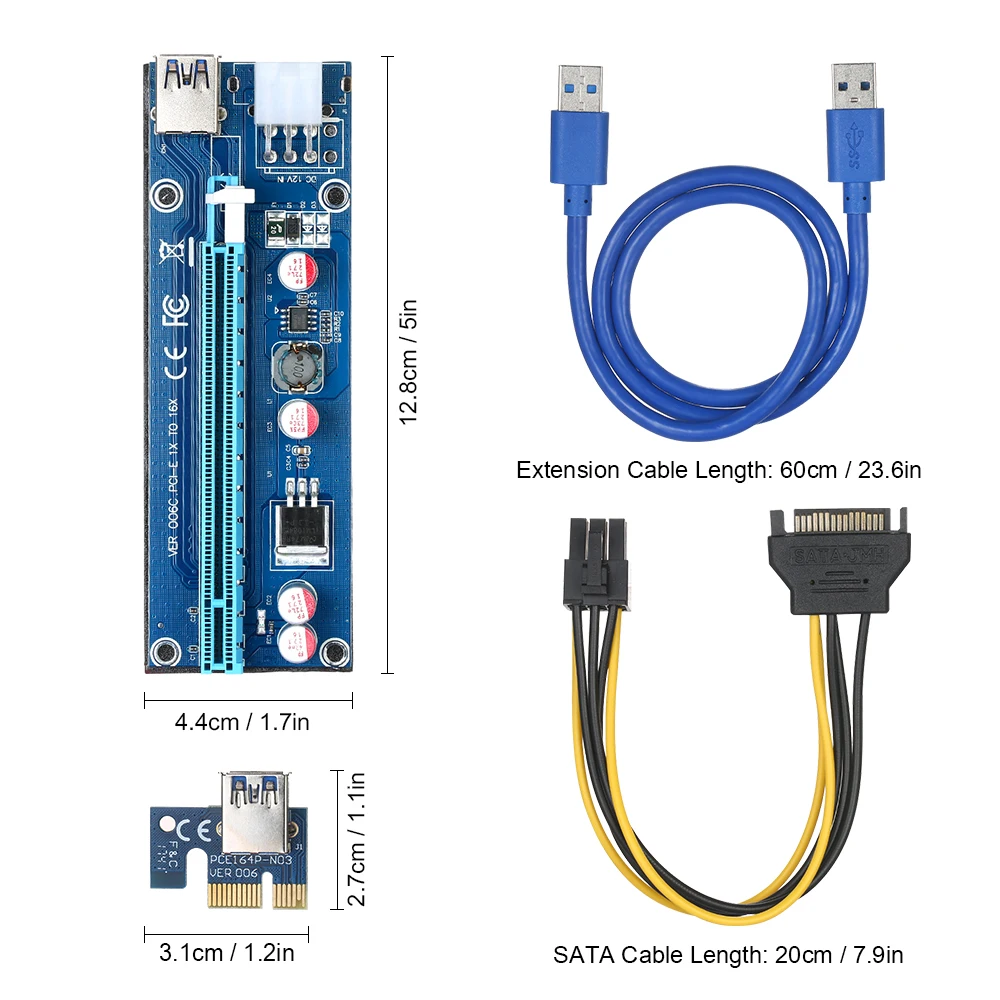 6-Pack мульти-интерфейс PCI-E 6pin Powered стояка адаптера 1x к 16x талии доска с 23.6in USB3.0 кабель-удлинитель