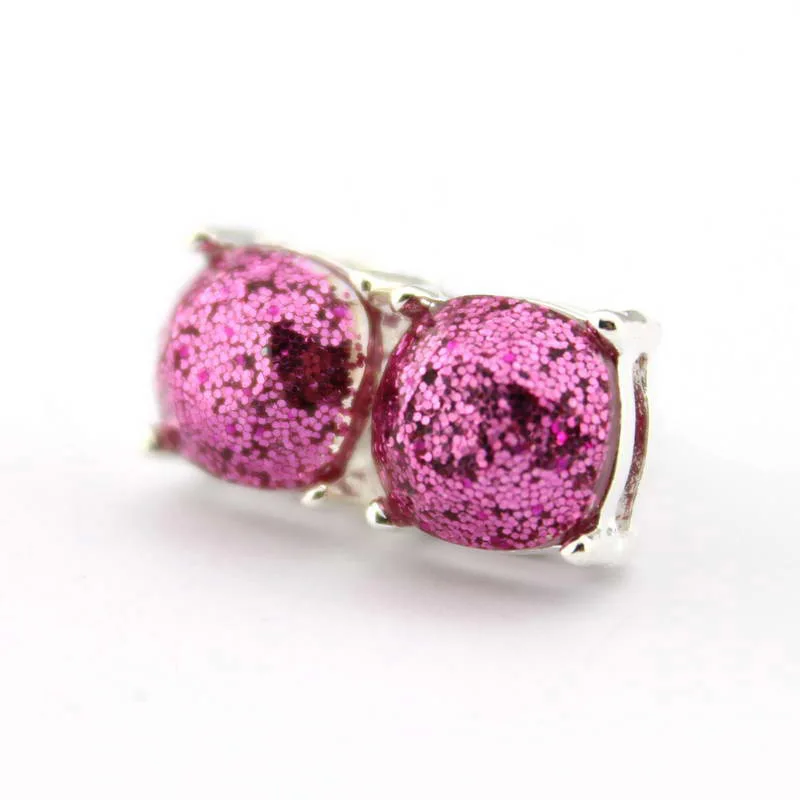 

2017 Hot Selling Resin Glitter Stud Earrings Brand Jewelry Kate Mini Square Iridescent Women's Party Earrings 14 Colors Option