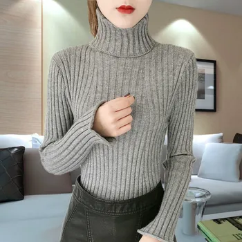 

Women's Turtleneck Sweater New Winter New Solid Color Elastic Slim Pullover Solid Color Trendy Warm Sweater 2019
