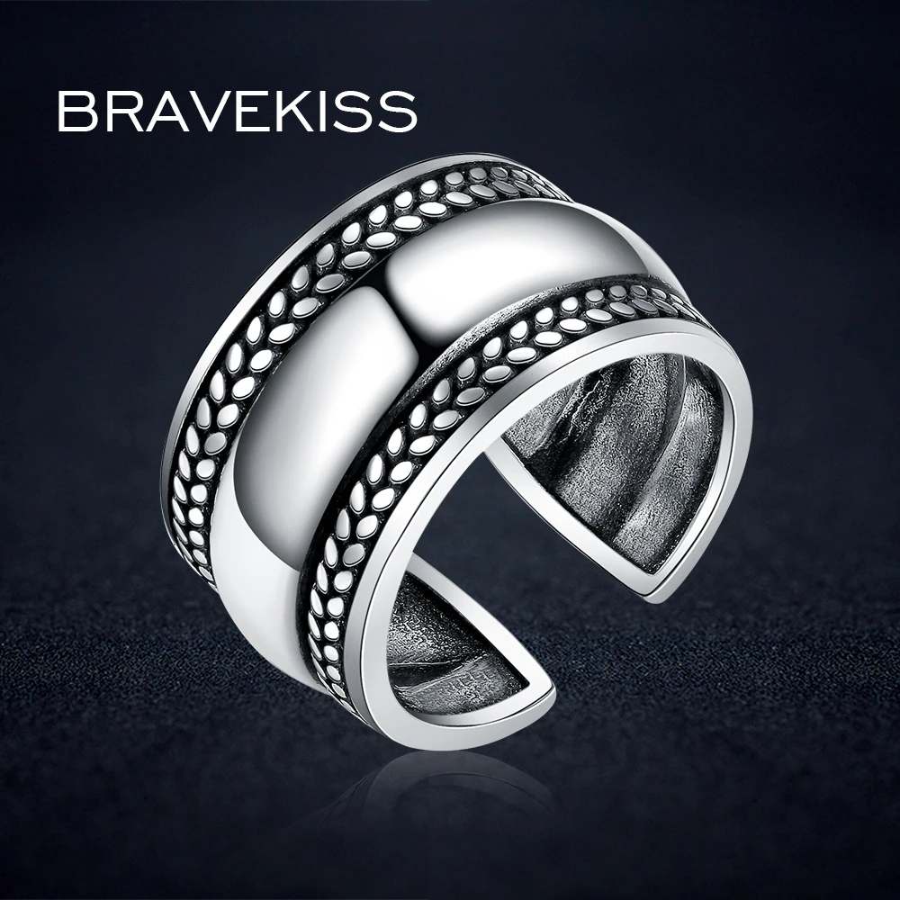 BRAVEKISS античное серебро открытые Регулируемые кольца растительные листья широкое