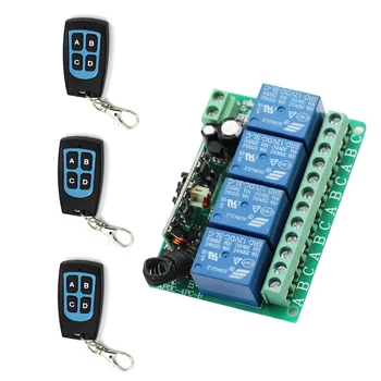 

315Mhz 433Mhz DC12V 4CH RF Wireless Remote Control Switch System Learning Code Receiver With 3*Transmitter For Light Lamp