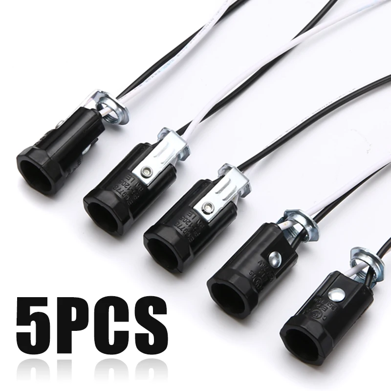 5Pcs E12 Lamp Holder Converter Adapter Candelabra Base Light Sockets Keyless 6'' Wire Leads For LED Bulbs Accessories