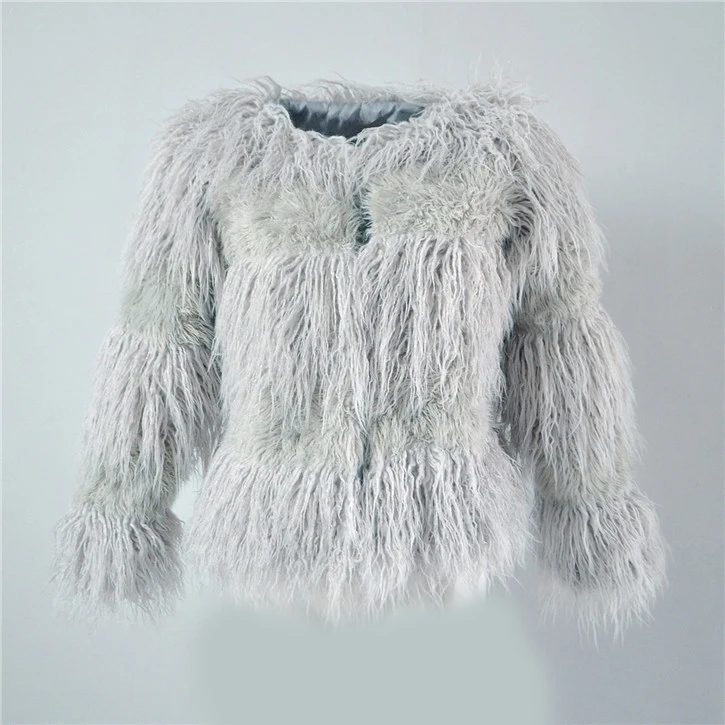 Fashion faux fur coat female European and American imitation rabbit fur fur coat cotton coat collar stand collar stripe (11)